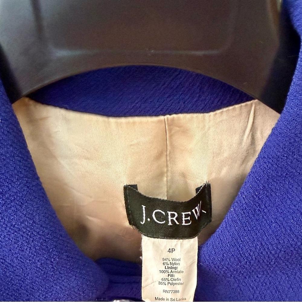 J.Crew Royal Blue Wool Coat Petite 4P Tailored Winter Coat - Picture 5 of 12